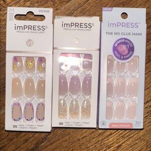 imPRESS 3 Nail Sets NEW - Bare French, Pink Glitter & Hearts Multicolor Outline